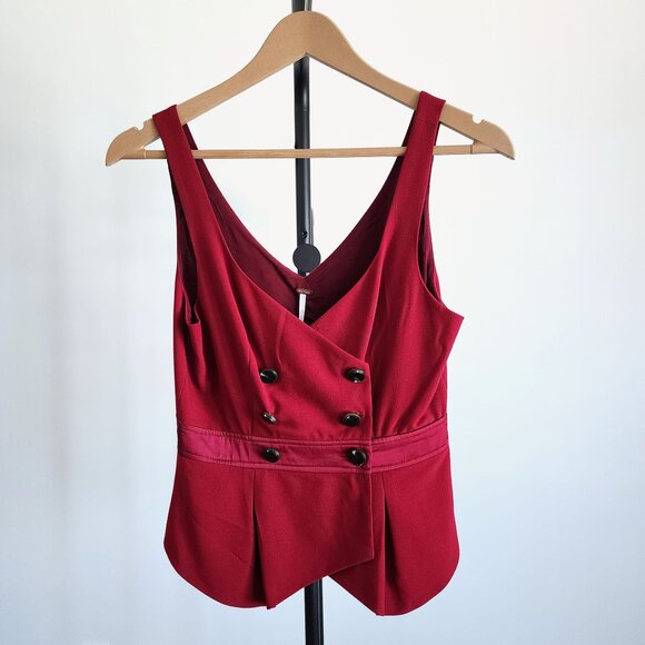 Free People Double-breasted Vest Menswear Top in Garnet Red - Picture 1 of 9